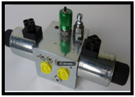 4/3 Wegeventilblock  für Presscontainer mit Laderampe, Stromregler und DBV; Type: NG16-TG